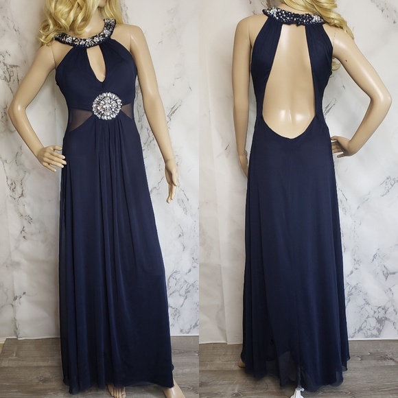 B Darlin Dresses & Skirts - B. Darlin navy beaded backless evening gown